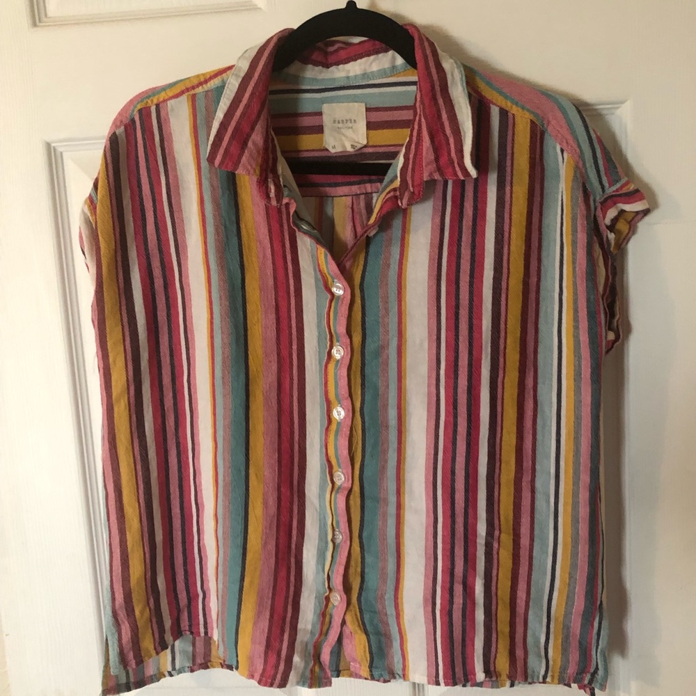 Striped button down cap sleeve Harper blouse